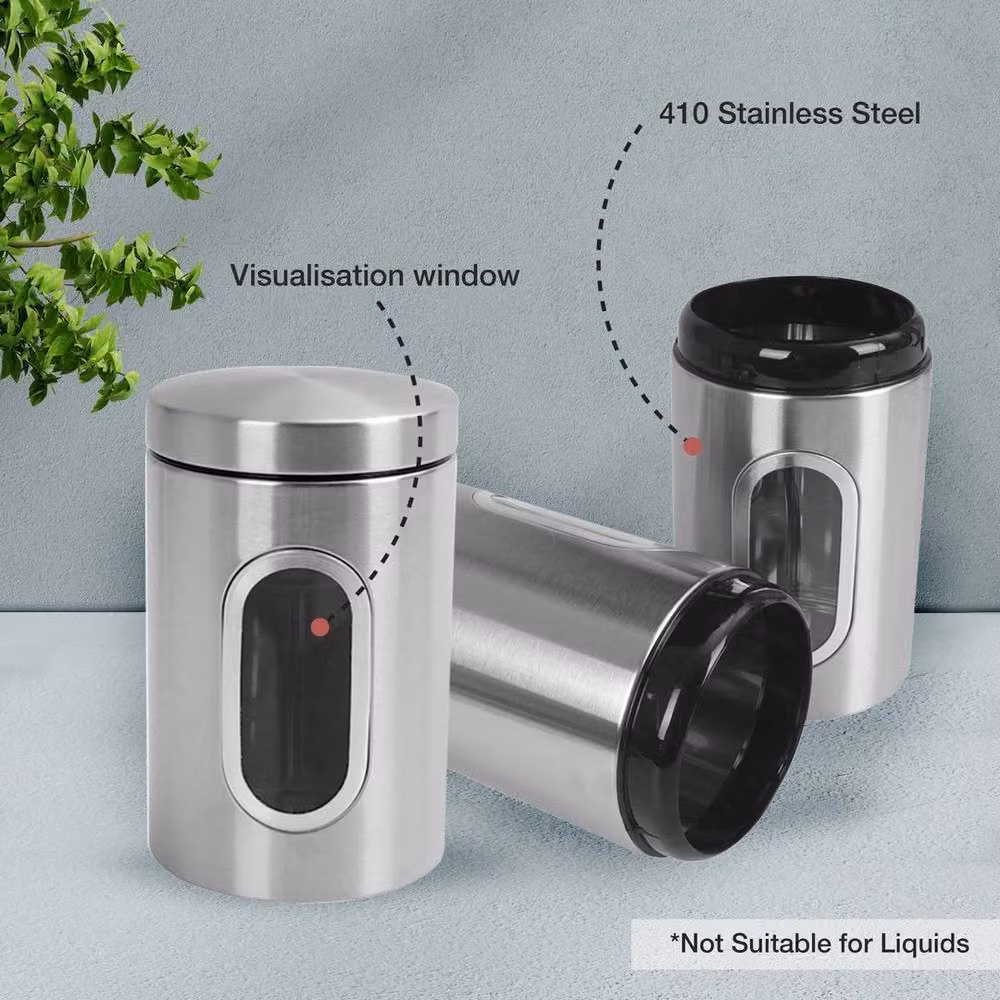 PAWNORA 3 Piece Stainless Steel Kitchen Canister Set in Silver – 3