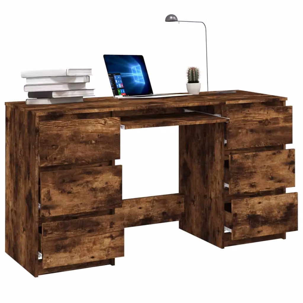 Berkfield Home Writing Desk in Smoked Oak Brown, W/D/H: 140 x 50 x 77 cm – 4