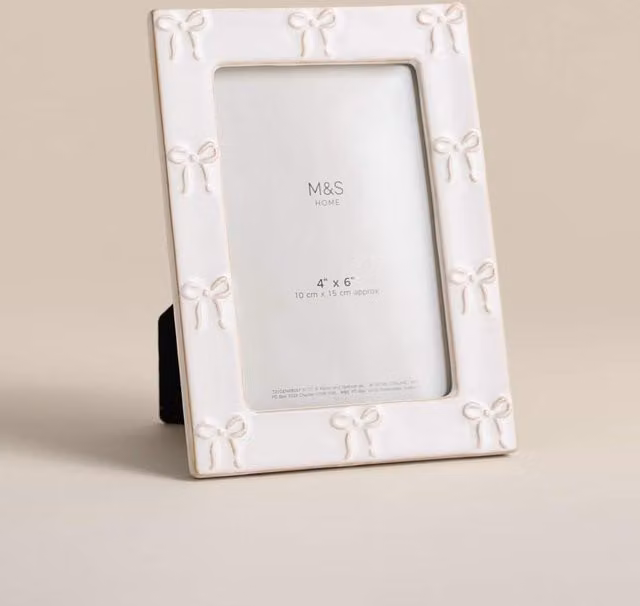 M&S Ceramic Rectangular Single Tabletop Photo Frame, White, 10 x 15 cm