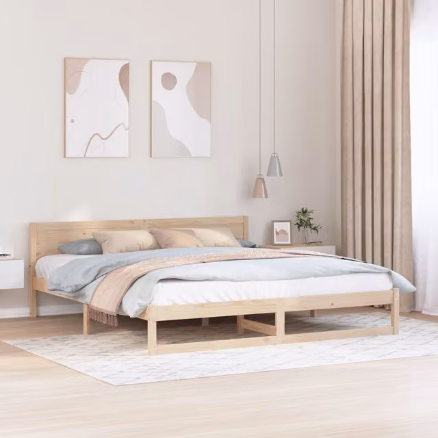 Berkfield Home Solid Pine Wood Bed Frame in Beige, W/D/H: 200 x 200 x 70 cm