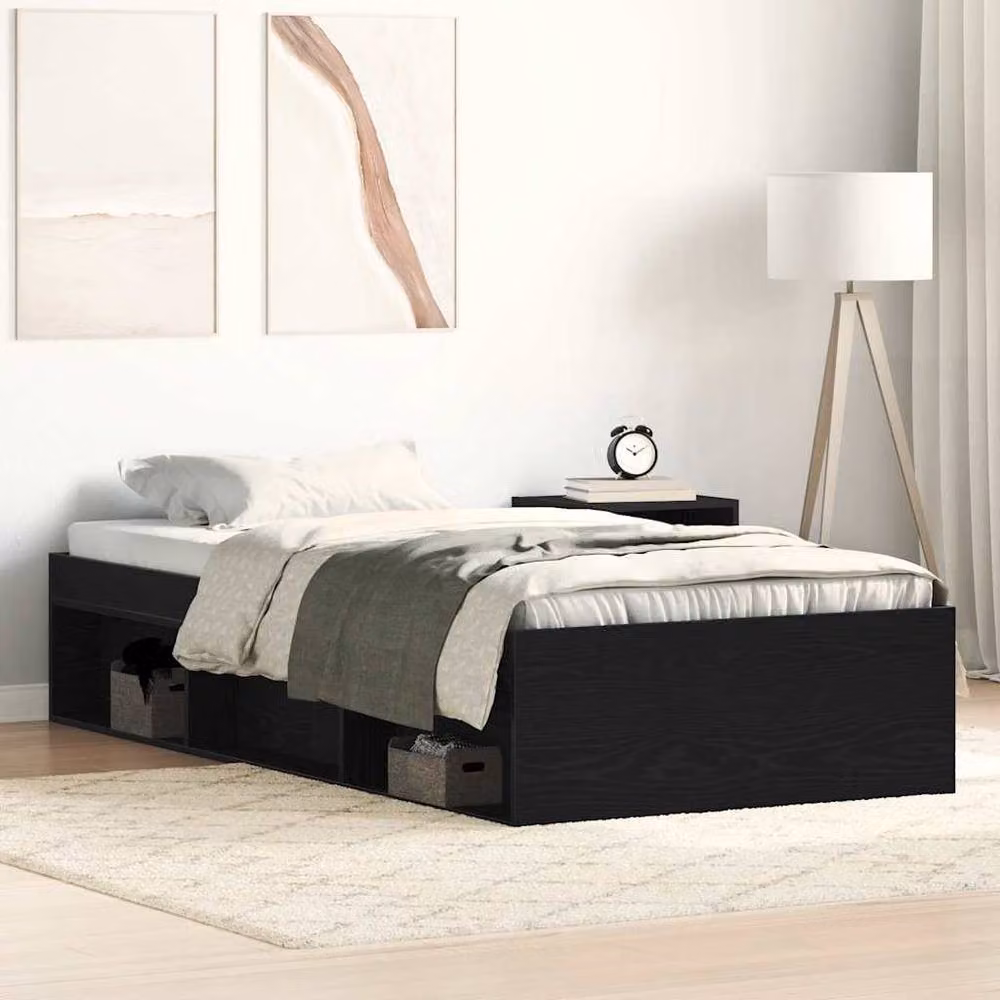 Berkfield Home Bed Frame in Black Oak, Engineered Wood, W/D/H: 90 x 200 cm – 2
