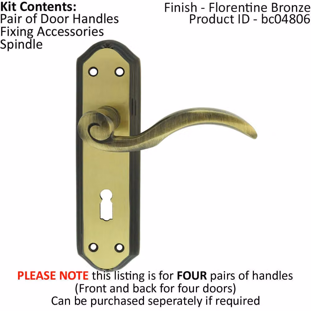 Loops 4x Pair Spiral Sculpted Brass Handles with Lock Backplate in Florentine Bronze, 180 x 48 mm – 2