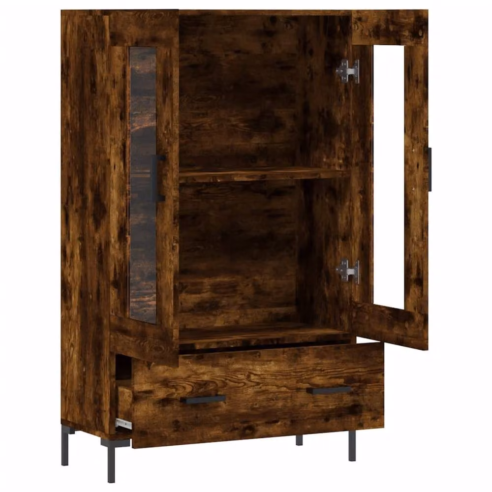 Berkfield Home Modern Highboard in Smoked Oak Brown with Glass Doors, W/D/H: 69.5 x 31 x 115 cm – 4