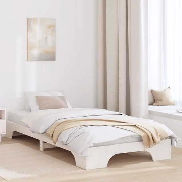 Berkfield Home White Solid Pine Wood Bed Frame W/D/H: 80 x 200 cm