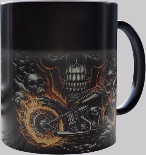 Simply Stunning Mugs Skull and Flames Ceramic Mug in Black and White
