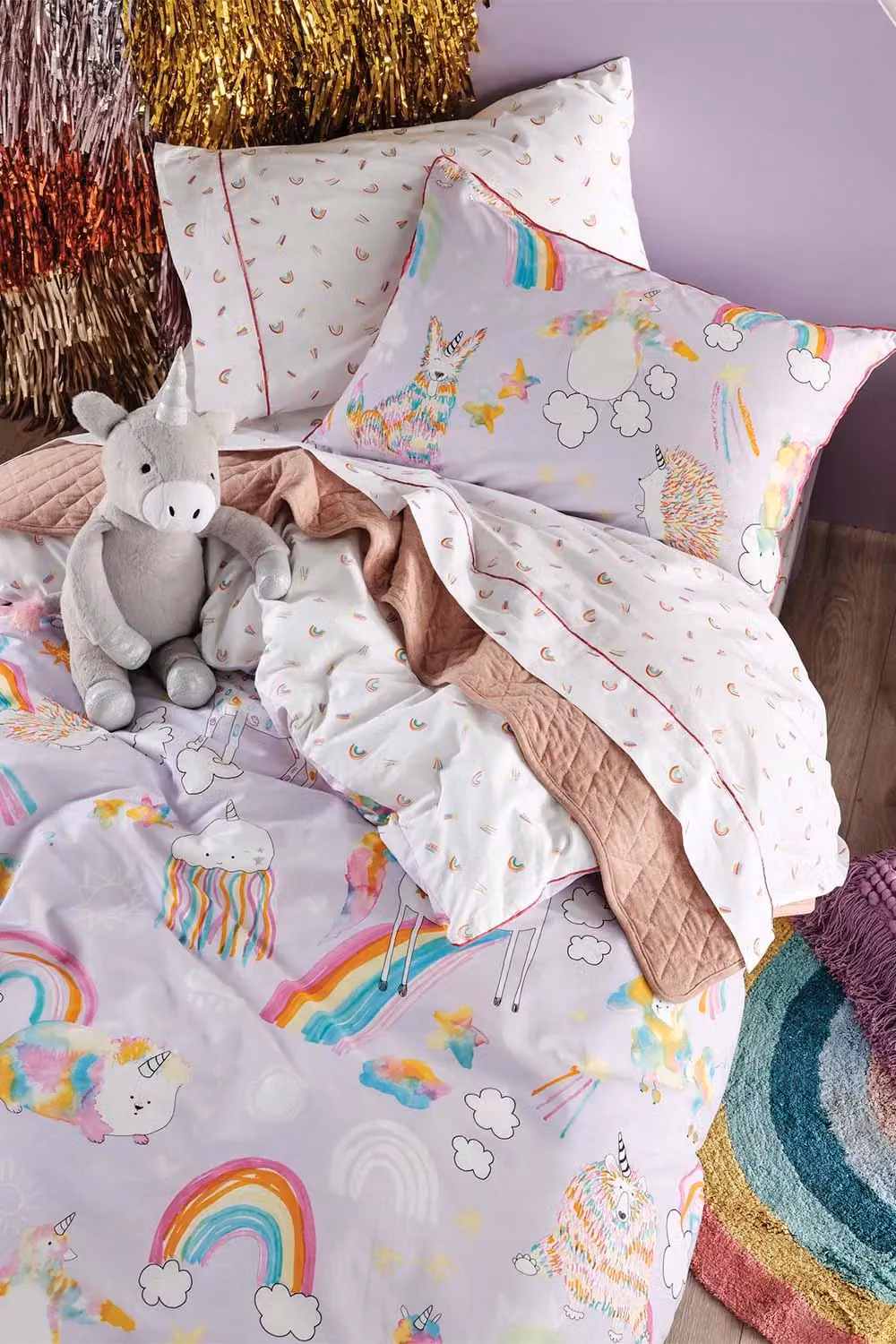 Linen House Unicorniverse Kids Reversible Cotton Percale Duvet Cover Set, Multicolour, W: 140 cm, L: 200 cm – 2