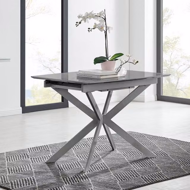 FurnitureboxUK Lira Grey High Gloss Rectangular Extendable Dining Table – 1