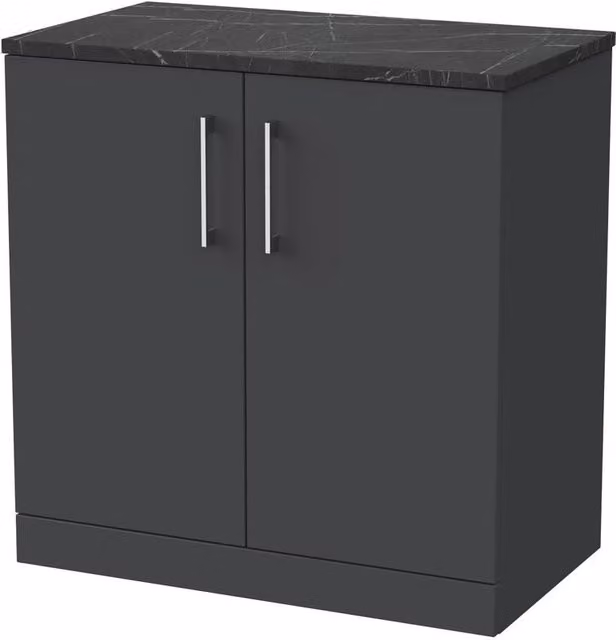 Balterley Pershall 2 Door Bathroom Vanity with Black Pietra Top, Dark Grey, Width: 80 cm