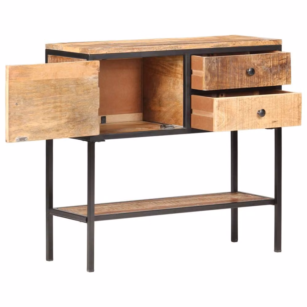 Berkfield Home Industrial Sideboard in Brown Rough Mango Wood and Metal, W/D/H: 85 x 30 x 80 cm – 2