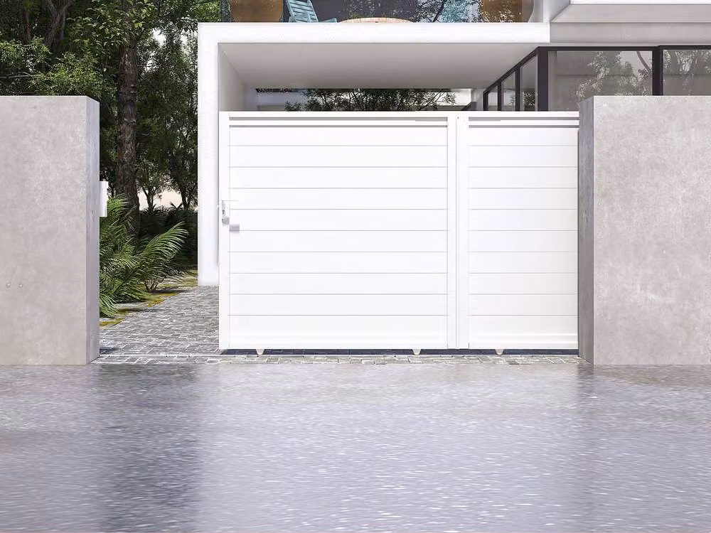 Vente-unique Electric Sliding Gate in Solid White Aluminium, W: 374 cm, H: 180 cm – 2