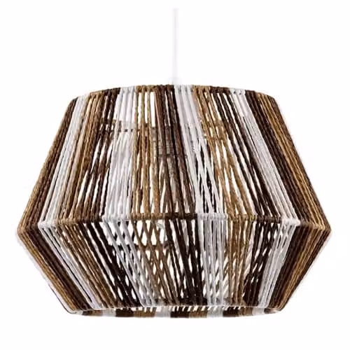 Happy Homewares Coastal Twisted Paper Rope Pendant Light Shade in Brown and White, W/D/H: 30 x 30 x 20 cm – 1