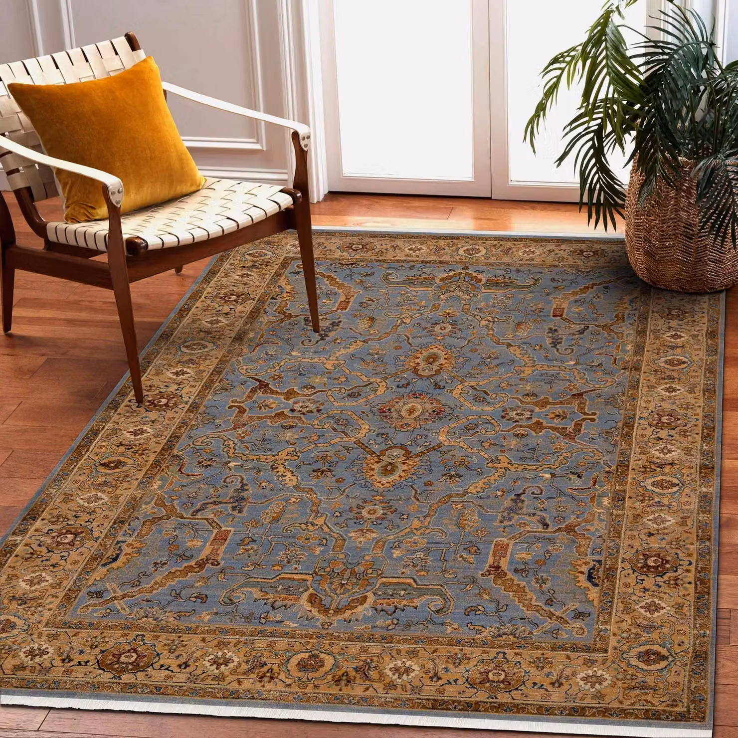 RugsX Oriental Wool Keshan Rug in Beige and Blue, W/D/H: 80 x 145 cm – 2