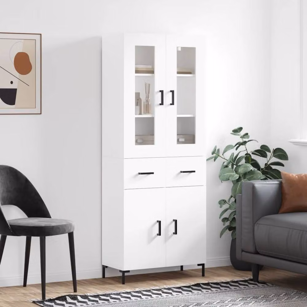 Berkfield Home Modern White Highboard with Internal Shelves, W/D/H: 69.5 x 34 x 180 cm – 2