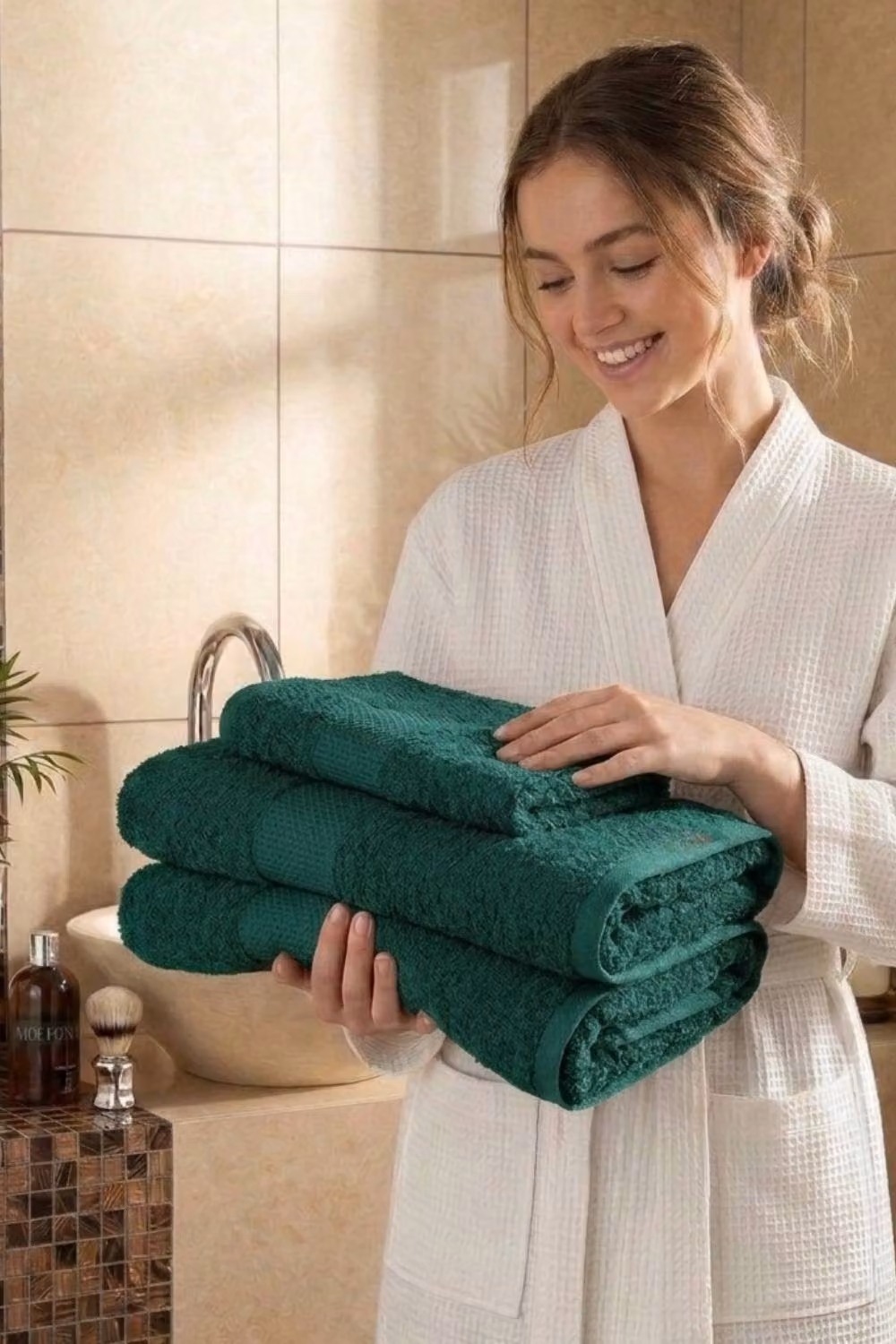 Dyzi Supersoft Absorbent Egyptian Cotton Terry Bathroom Towel in Bottle Green, 550GSM – 2