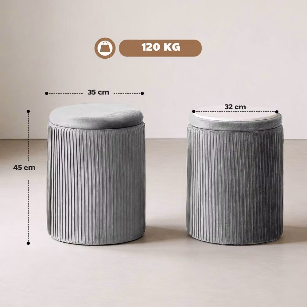 STILVORA Grey Fabric Storage Ottoman with Coffee Table Lid – 3