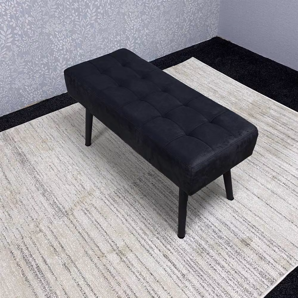 KOSY KOALA Black Velvet Padded Straight Dining Bench with Metal Frame, W/D/H: 100 x 36 x 47 cm – 4