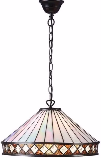 Interiors 1900 Fargo Large Single Light Ceiling Pendant in Dark Bronze with Multicolour Tiffany Glass and E27 Socket