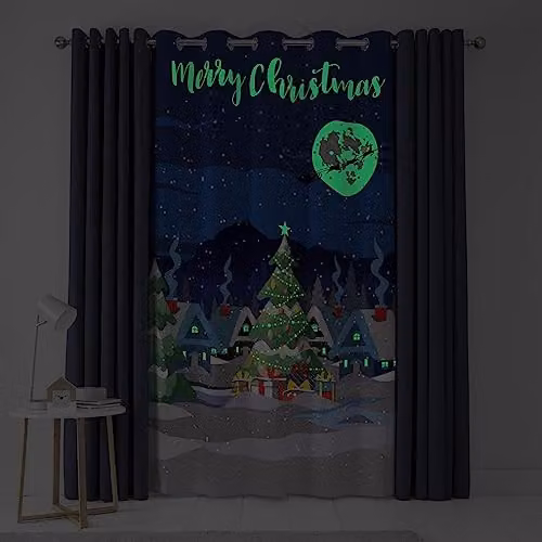 Bedlam Glow in the Dark Christmas Scene Eyelet Fabric Curtain, Multicolour, W: 138 cm, H: 214 cm – 2