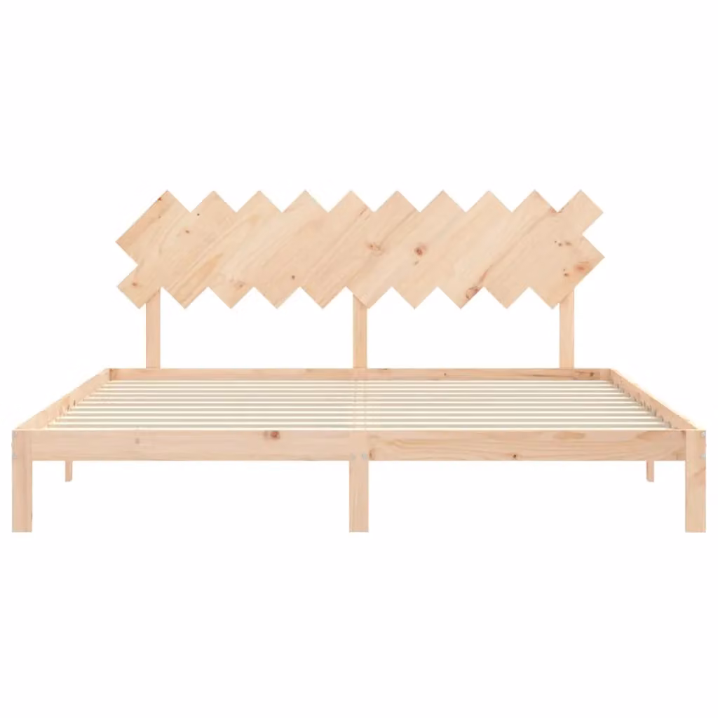 Berkfield Home Rustic Solid Pine Bed Frame with Headboard, Brown, W/D/H: 200 x 200 cm – 2