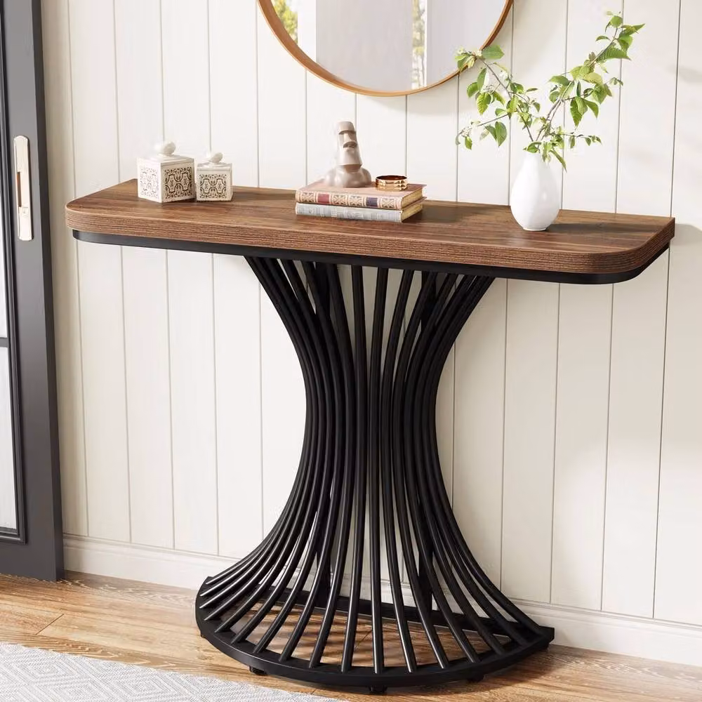 VOGREX Industrial Small Console Table in Brown Wood and Metal – 2