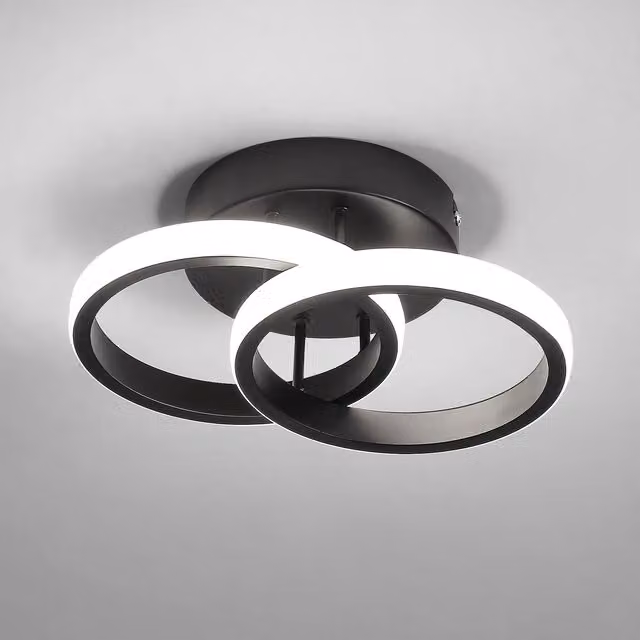 COMELY Modern LED Ring Ceiling Light in Black with 6500K Cool White Light – 1