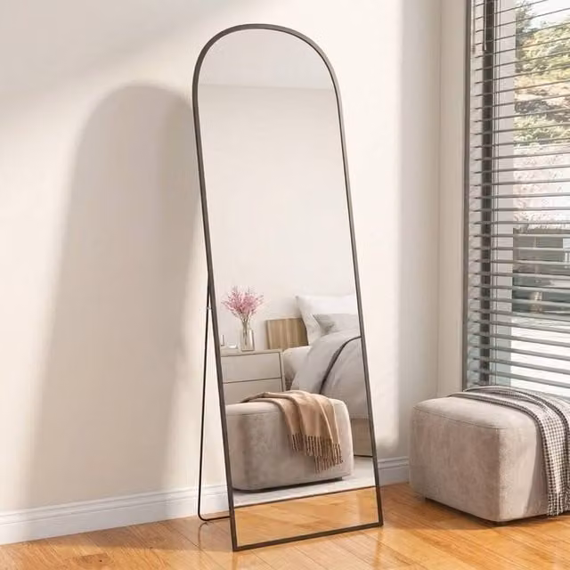 STILVORA Full Length Rectangular Wall Mirror with Aluminium Frame, Black, H: 161.5 cm x W: 50.0 cm