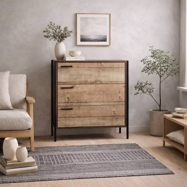 Wyld Haus Lucan Industrial 3 Drawer Storage Chest in Sand and Brown, W/D/H: 80 x 40 x 63.8 cm – 1