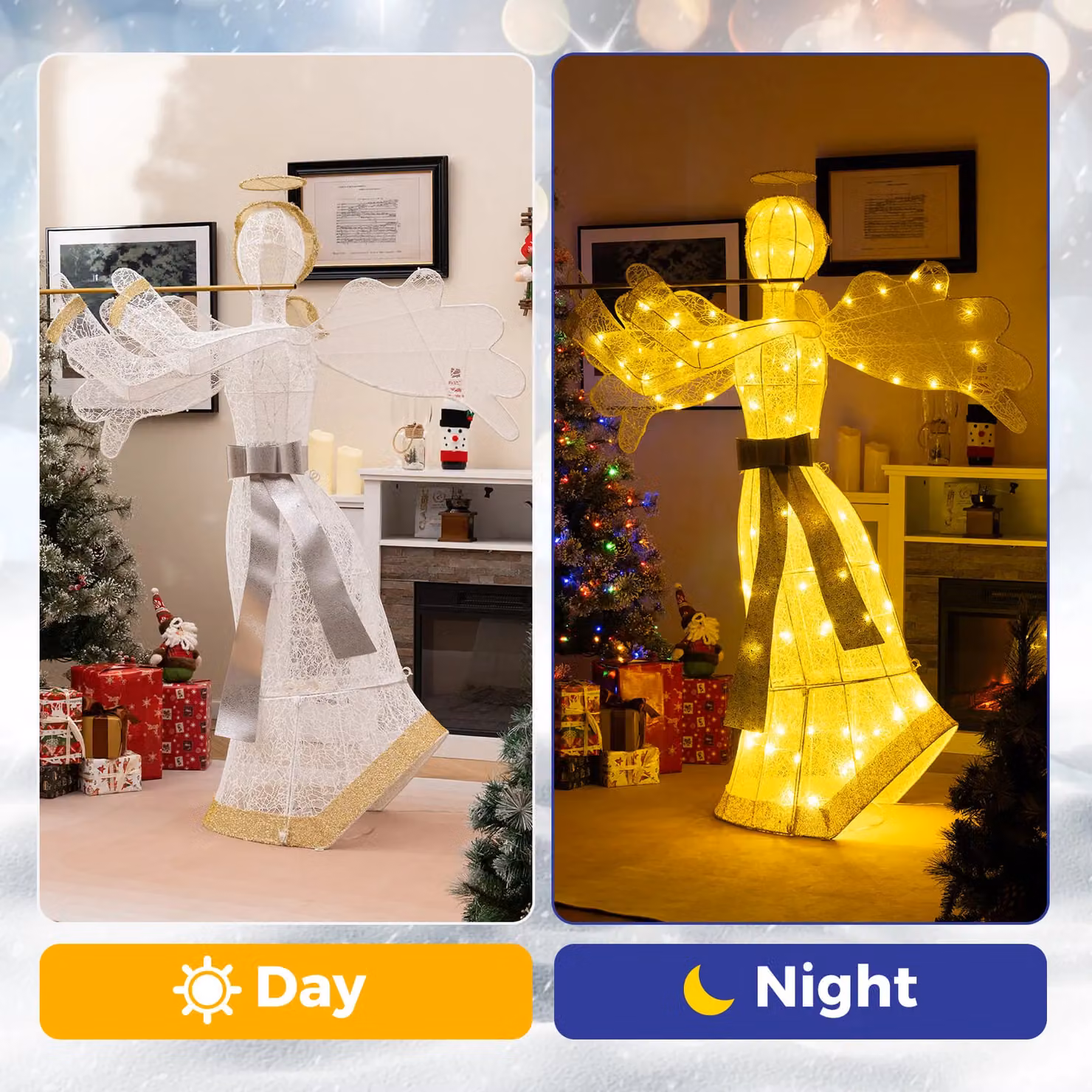 Costway Lighted Christmas Angel Outdoor Decoration, White, Height: 150 cm – 2