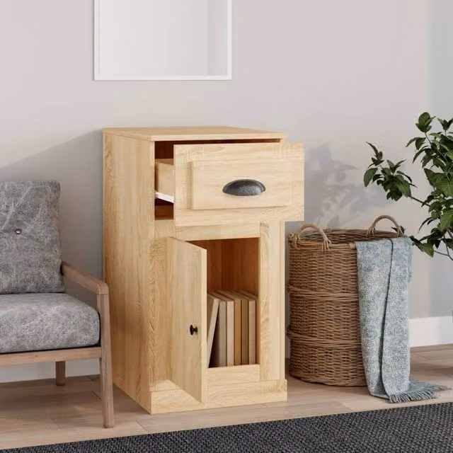 Berkfield Home Side Cabinet with Drawer in Sonoma Oak and Beige, W: 40 cm, D: 50 cm, H: 75 cm – 1