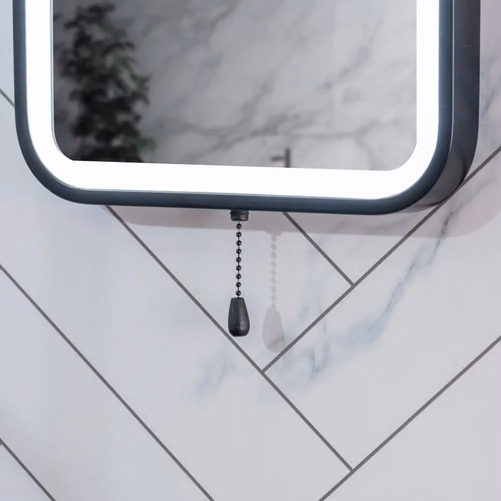 ValueLights Matte Black Rectangular Battery Operated LED Bathroom Mirror with Pull Chain, W/H: 30.5 x 40 cm – 3
