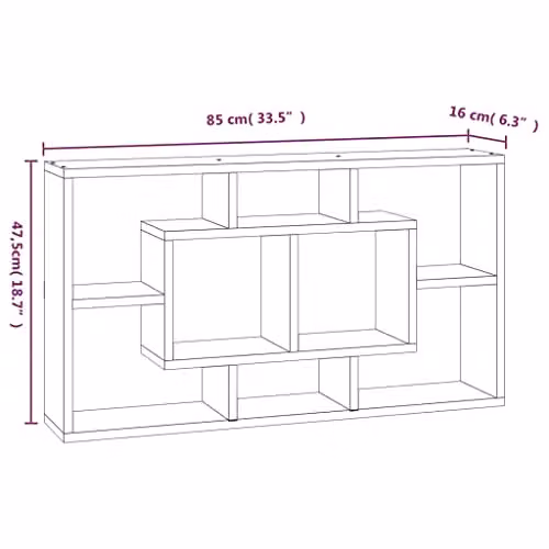 vidaXL Wall Mounted Display Shelf with 8 Compartments in Smoked Oak Brown – 3