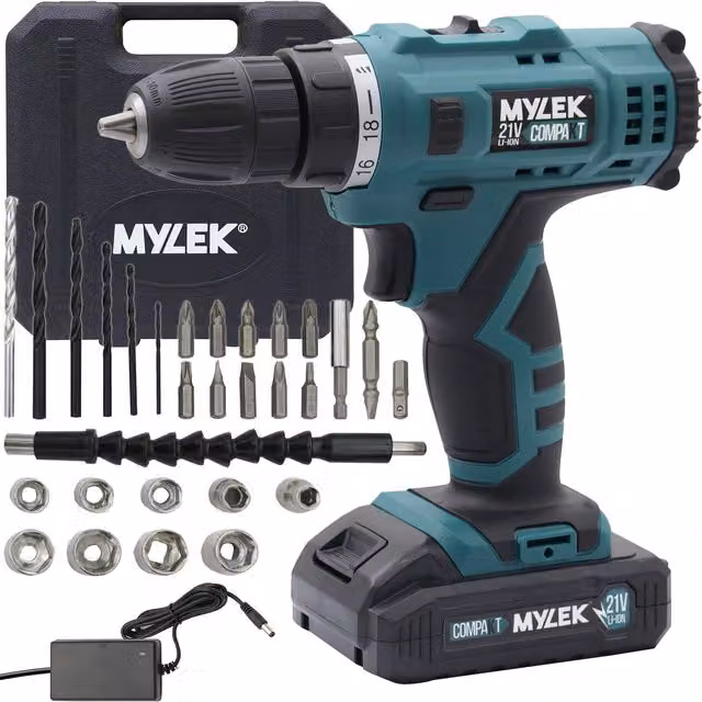 MYLEK 21V Cordless Li-ion Electric Drill and Screwdriver Set in Blue