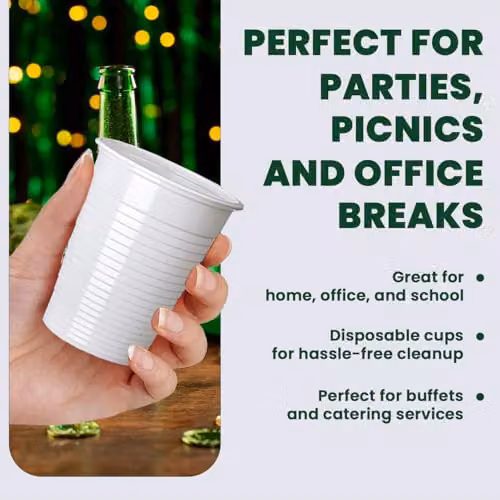 ECONX White Disposable Plastic Tumbler Cups, 200ml, 100 Pack – 4