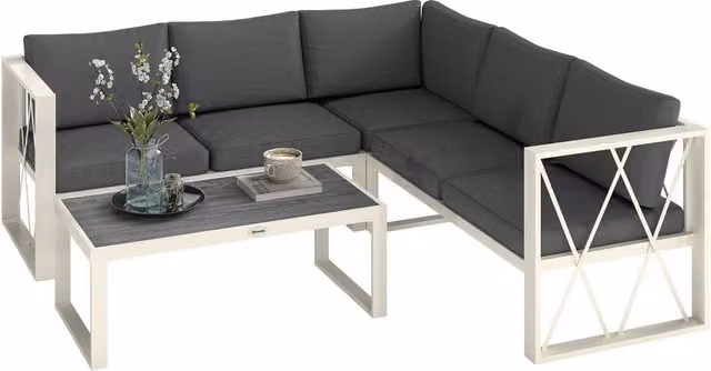 Outsunny 5 Seater L Shaped Garden Furniture Set in Grey with Upholstered Cushions and Coffee Table – 8