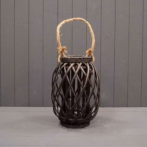 Black Rattan Four Candle Pillar Lantern, Height: 33 cm