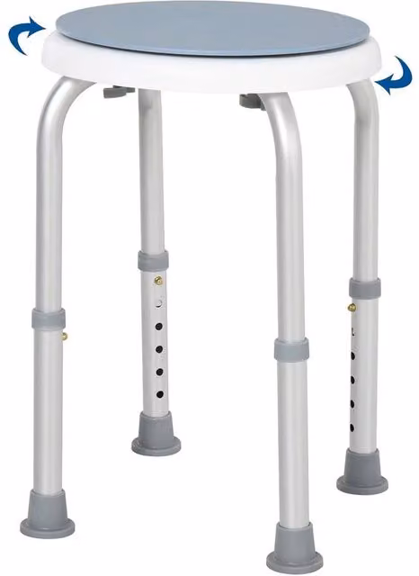 Nordara 360 Degree Swivel Shower Stool with Non-Slip Feet and Height-Adjustable Legs, Blue, W/D/H: 35.5 x 33.0 x 48.5 cm
