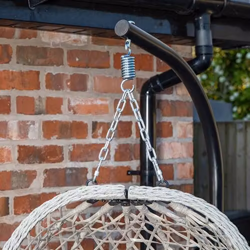 Samuel Alexander Hanging Garden Rattan Egg Chair with Steel Frame and Waterproof Cover in Blue – 3