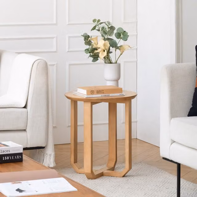MH London Modern Round Solid Wood Side Table in Sand