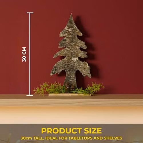 SHATCHI Rustic Birch Bark Wooden Christmas Tree Decoration in White and Beige, Height: 30 cm – 3