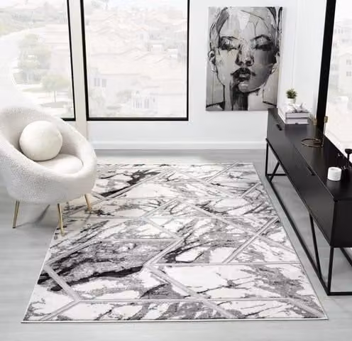 The Linen Consultancy TLC 5 Star Hotel Concept Bianco Abstract Rug in Cream, Silver and Grey, W: 80 cm, L: 150 cm