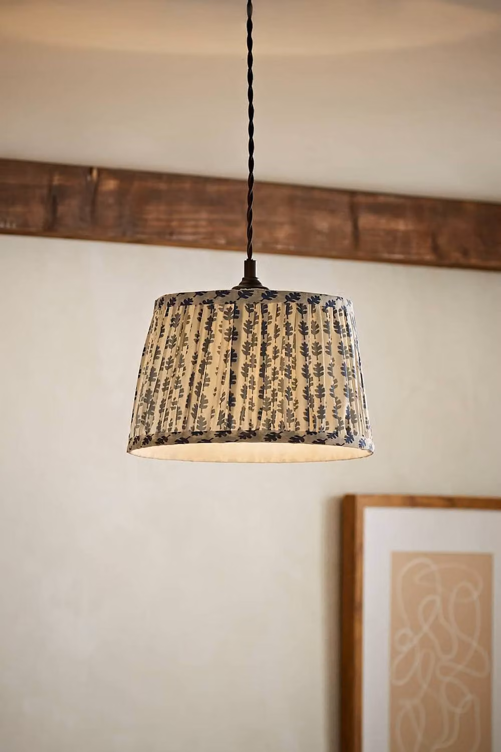 ValueLights Grange Small Floral Pleated Ceiling Pendant Lamp Shade and Bulb, Mid Blue, Diameter: 25 cm – 1