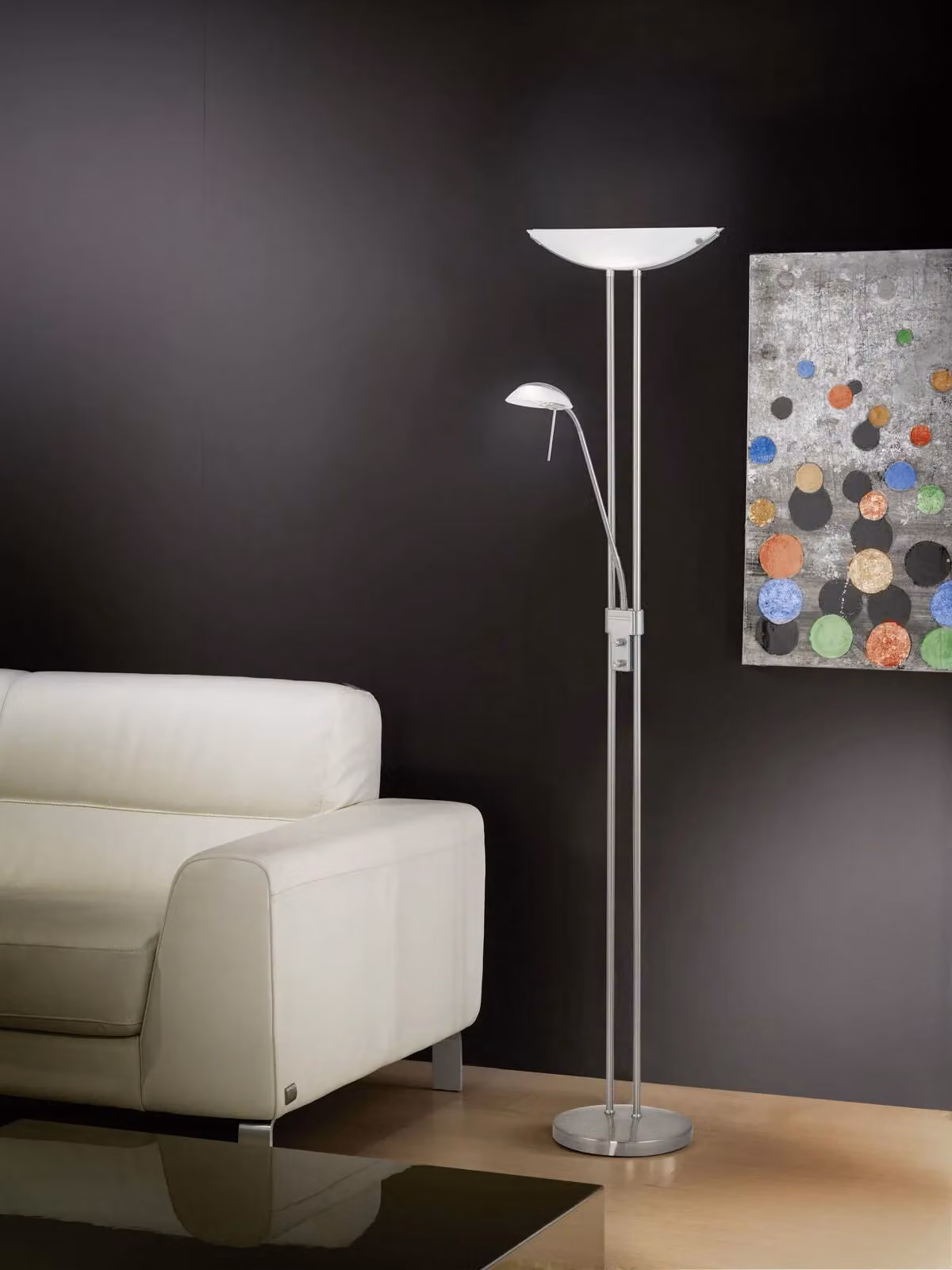 Loops Floor Lamp in Satin Nickel with White Satin Glass Shade – 2