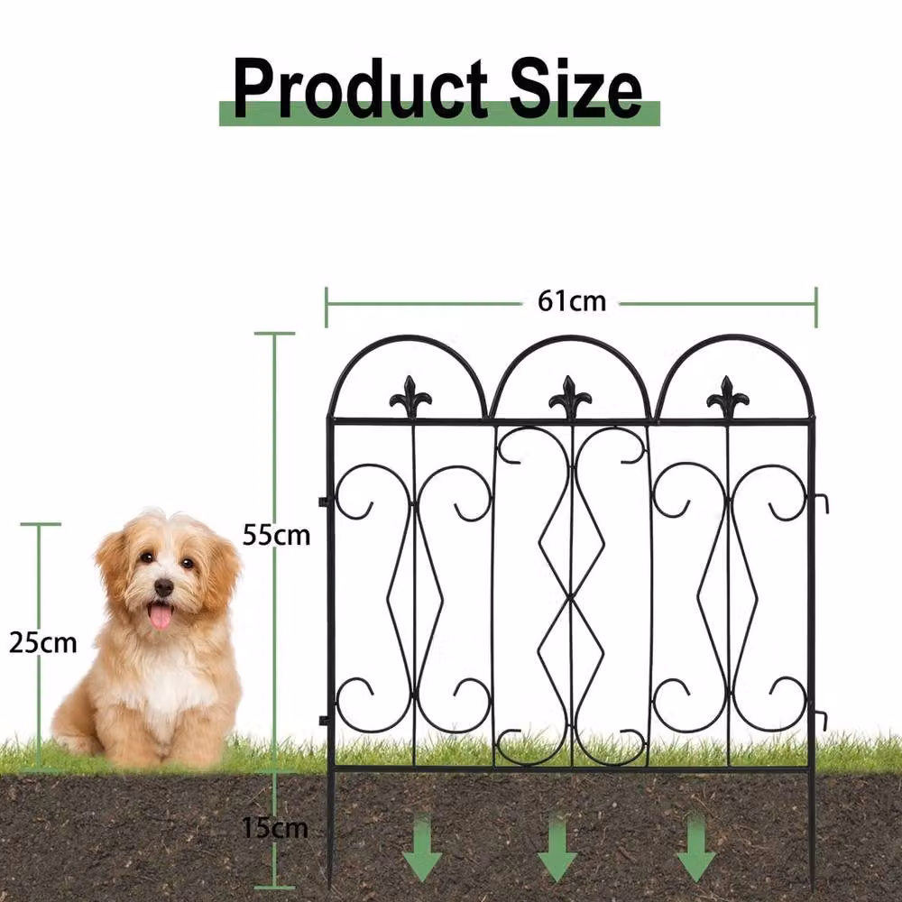 NESTLUNE 5-Piece Anti-rust Solid Metal Garden Fence in Black, H: 100 cm, W: 15 cm – 2