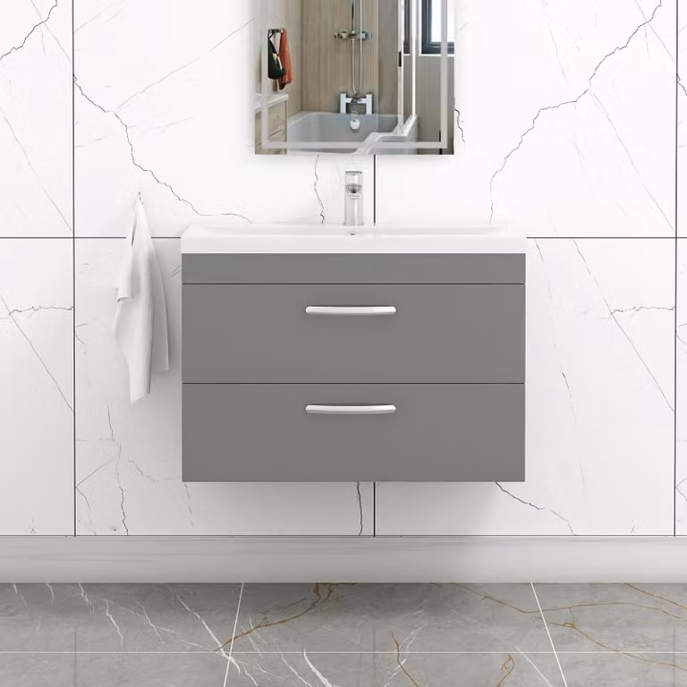 Royal Bathrooms Turin 800mm Wall Hung Vanity Unit in Indigo Grey Gloss with 2 Drawers