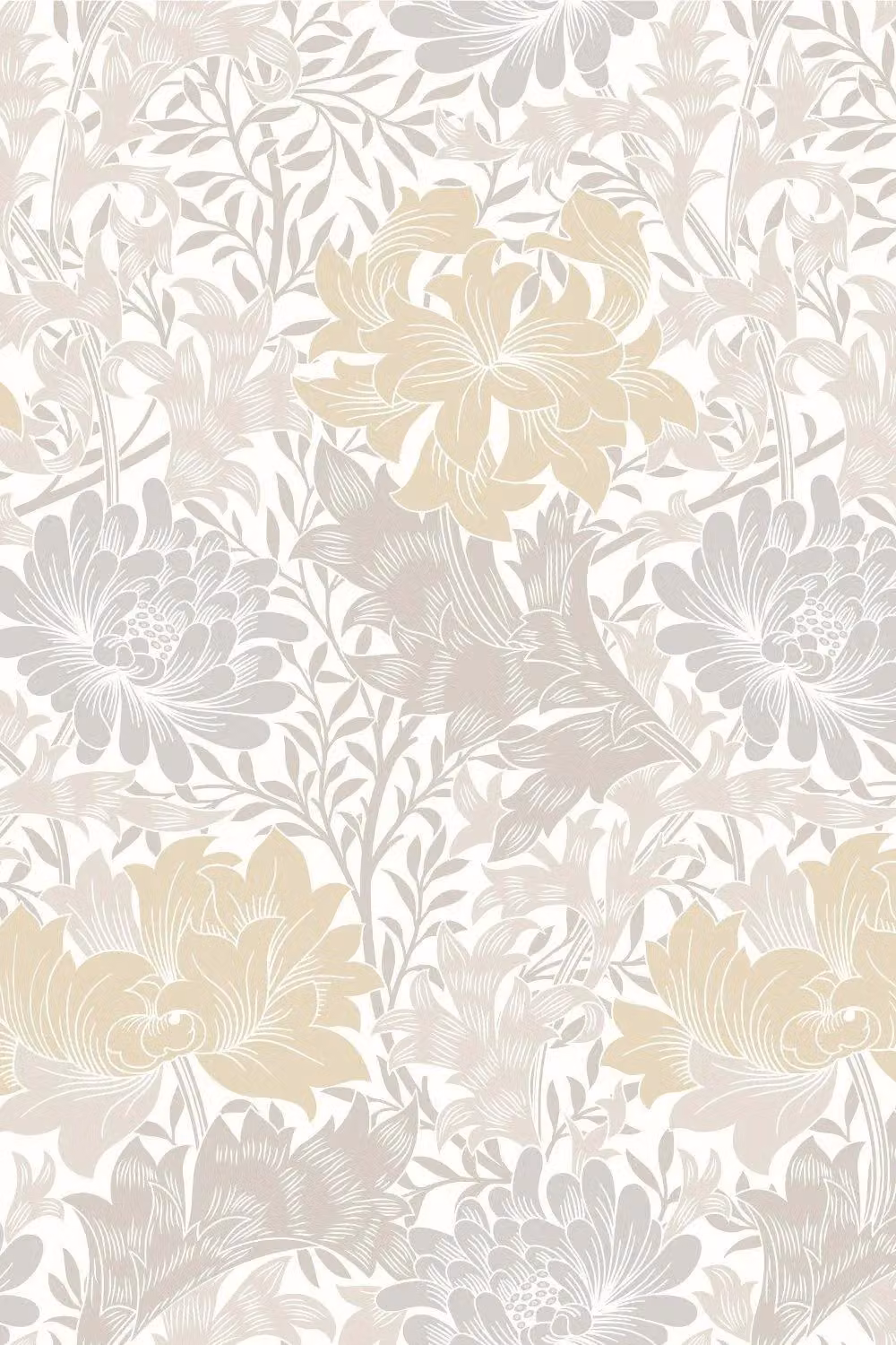 Hoopla Walls Chrysanthemum Matt Floral Wallpaper in Light Grey – 2