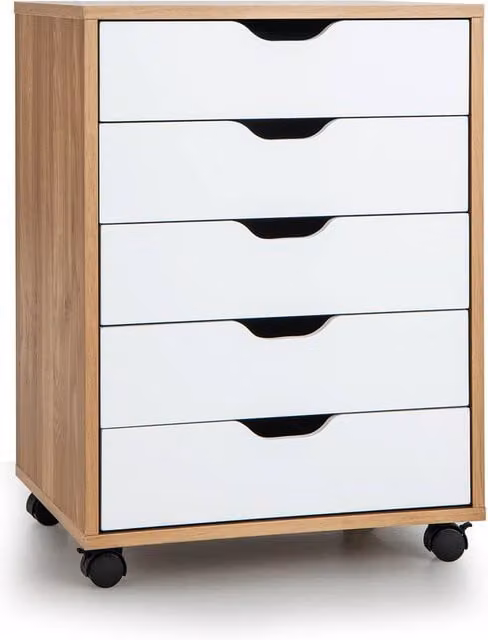 Costway 5 Drawer Rolling Storage Cabinet Mobile Wooden Chest of Drawers in Natural