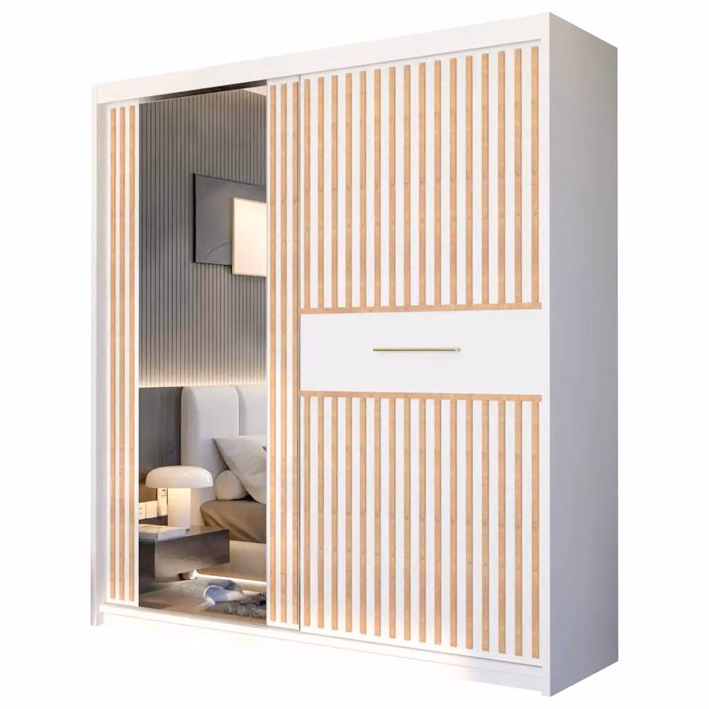 Sliding Wardrobes 4U Modern Sliding Wardrobe with LED Light, White and Black, W: 150 cm, D: 62 cm, H: 217 cm – 2