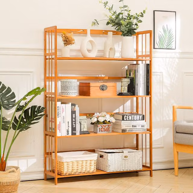 Livingandhome Adjustable Bamboo Bookcase in Brown