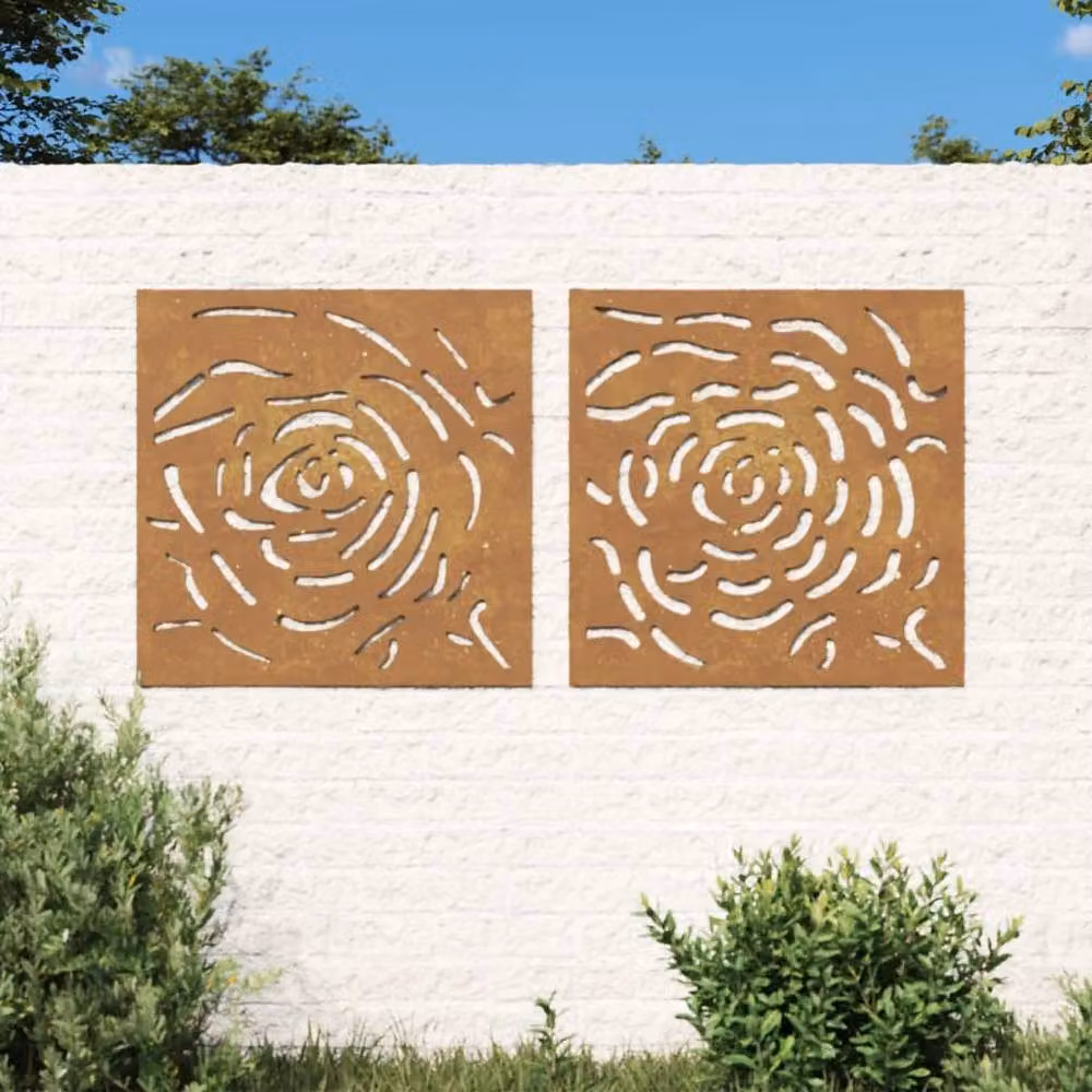 Berkfield Home Set of 2 Brown Corten Steel Rose Design Wall Decorations, W/H: 55 x 55 cm – 2