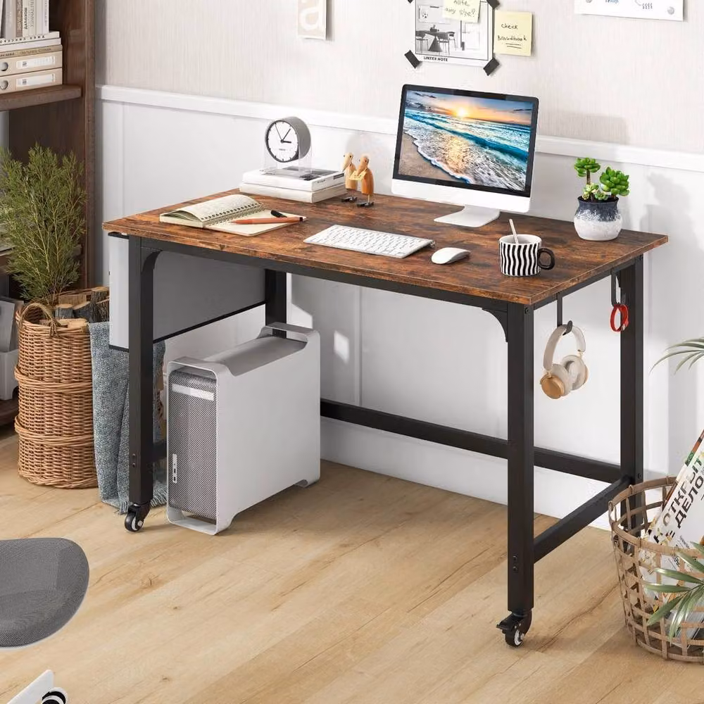 FORGEVIO Brown Home Office Computer Desk with Storage Bag – 3